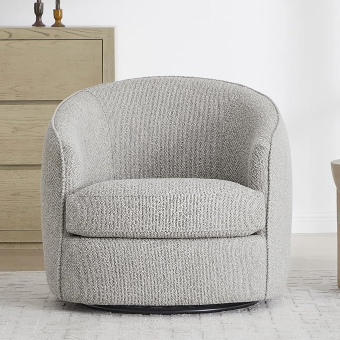 CHITA Swivel Barrel Chair, Modern Comfy FSC Certified Upholstered Boucle Accent Chair for Living Room, Fully Assembled, Light Grey