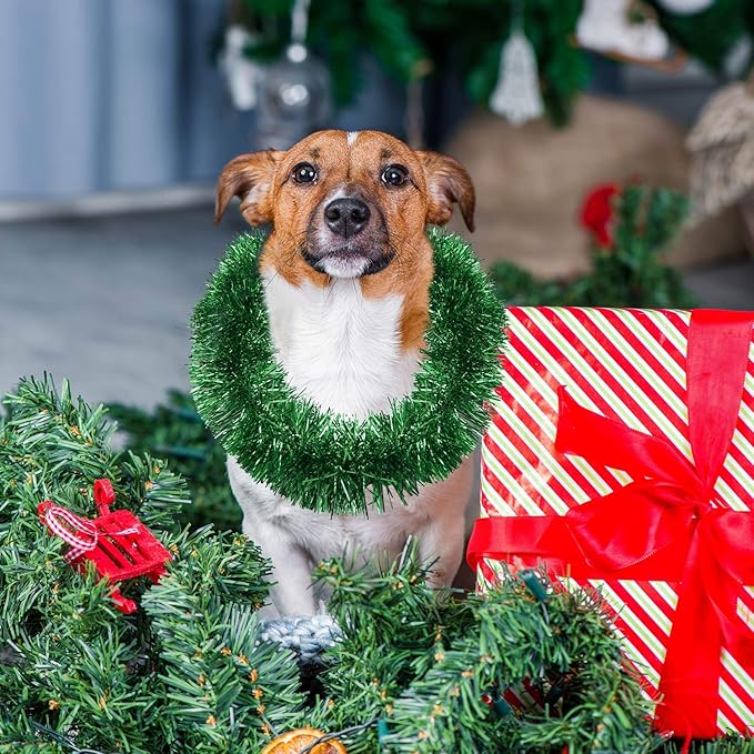 WILLBOND 50 ft Christmas Tinsel Garland Metallic Tinsel Twist Garland Christmas Tree Decorations New Year Wedding Birthday Hanging Decorations Party Supplies, 3 Inch(Green)