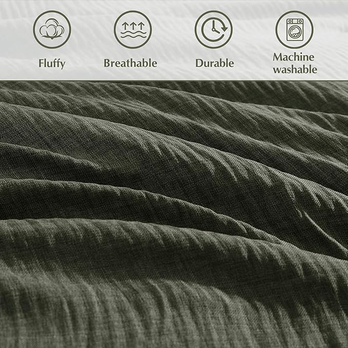 Geniospin King Comforter Set - 7 Pieces Comforter King Size, Soft Solid Bedding Set for All Season, Textured Bed in a Bag with Sheets, Pillowcases & Shams (Dark Green, 102''x90'')