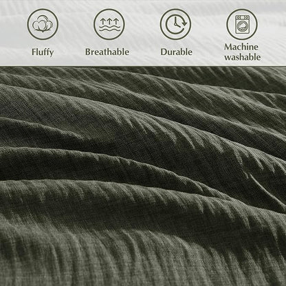Geniospin King Comforter Set - 7 Pieces Comforter King Size, Soft Solid Bedding Set for All Season, Textured Bed in a Bag with Sheets, Pillowcases & Shams (Dark Green, 102''x90'')