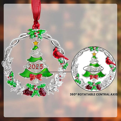 Christmas Tree Ornament Metal Silver Hanging Rotatable Design Charm Holiday Decorative Pendant Gift Keepsake (2025 Joy)
