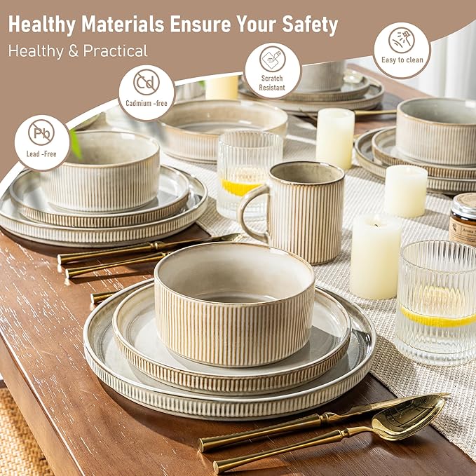 GBHOME Stoneware Dinnerware Sets for 4,Round Reactive Glaze Ceramic Plates and Bowls Set,Highly Scratch Resistant | Dishwasher & Microwave Safe Dishes Set,Service for 4(12Pcs)