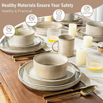 GBHOME Stoneware Dinnerware Sets for 4,Round Reactive Glaze Ceramic Plates and Bowls Set,Highly Scratch Resistant | Dishwasher & Microwave Safe Dishes Set,Service for 4(12Pcs)