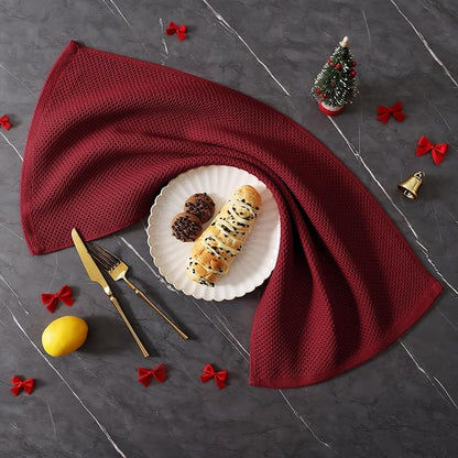 Homaxy 100% Cotton Kitchen Towels and Dishcloths Set, 12 x 12 Inches and 13 x 28 Inches, Set of 12 Bulk Kitchen Towels Set, Ultra Soft Absorbent Dish Cloths for Washing Dishes, Burgundy