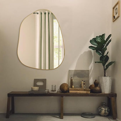 PERFNIQUE Irregular Asymmetrical Wall Mirror Decorative Modern Wall Mounted 32"x24", Gold