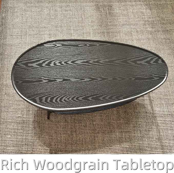Saint Mossi Modern Black Coffee Table for Living Room, Mid-Century Oval Wood Coffee Table, Double Layer Center Table for Small Space, D47xW23.6xH15