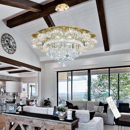 Modern Chandelier Living Room Light Glam Chandeliers Ceiling Light Fixture Remote Dimmable Lights 40 Inches Luxury Crystal Gold Dining Room Lights