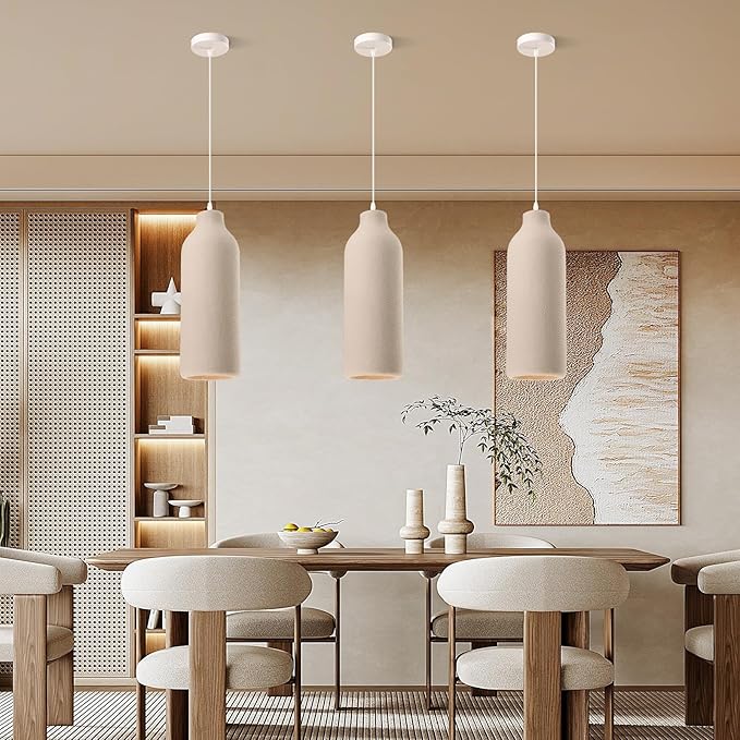 JAYMP Wabi Sabi Pendant Light for Dining Room Kitchen Island Light Hallway Restaurant Hanging Lamp E26 Base Japanese Style Wine Bottle Shape Lighting Fixture, 1 Pack (Light Brown,B Shape, D18×H50cm)