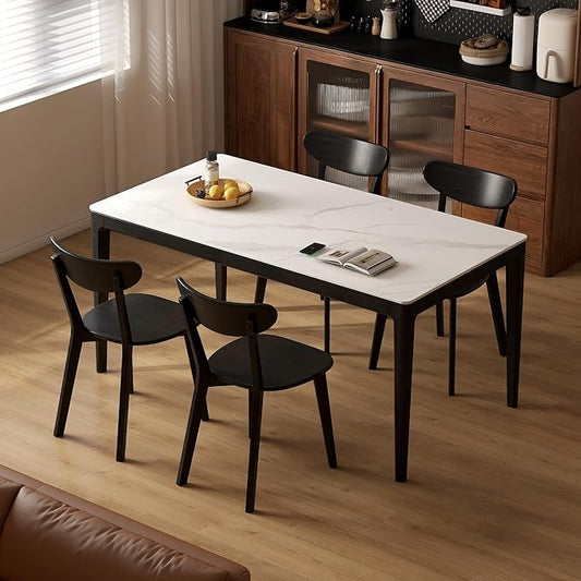 Oak Dining Chairs, Kitchen Chairs, 100% Solid Wood Modern Dinner Chair with Curved Backrest, Dining Room Chair for Kitchen, Living Room, Study (4PK, Black)