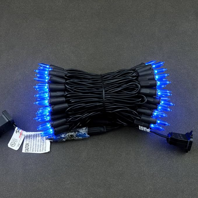YULETIME Blue LED Christmas Lights with Black Wire, 33 ft 100 Count UL Certified Commercial Grade Halloween String Light Set (Blue - Black Wire)