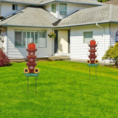 Thanksgiving Outdoor Decorations 39.3" with GIve Thanks Sign and Sunflowers, Large Highland Cow Fall Garden Stakes for Yard Lawn, and Autumn Harvest Decorations