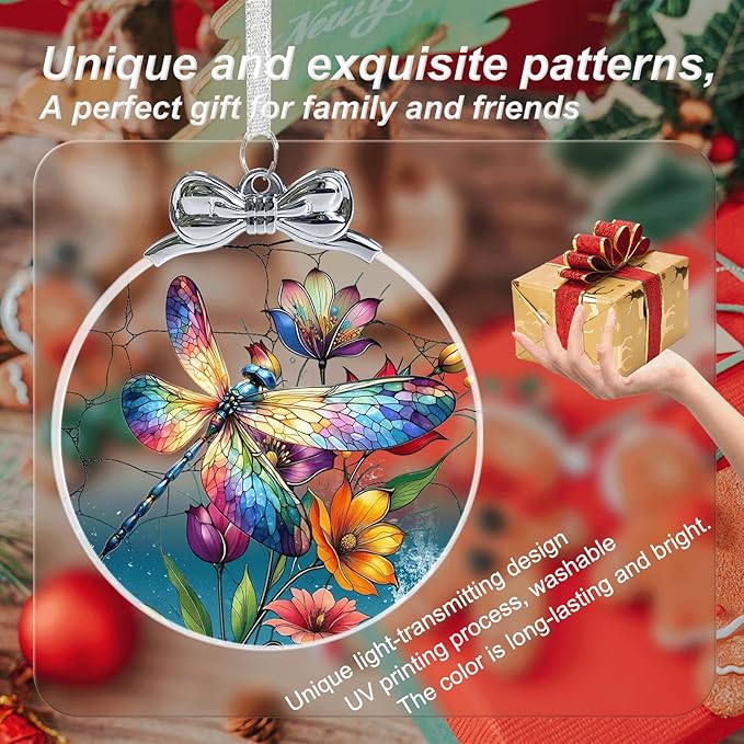 Dragonfly Christmas Ornament Crystal Glass- Hanging Ornaments for Christmas Tree, Christmas Ornaments Xmas Decorations, Holiday Keepsake Present Exchange Ideas