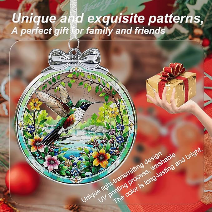 Hummingbird Christmas Ornament Crystal Glass with Gift Box- Hanging Ornaments for Christmas Tree, Christmas Ornaments Xmas Decorations, Holiday Keepsake Present Exchange Ideas