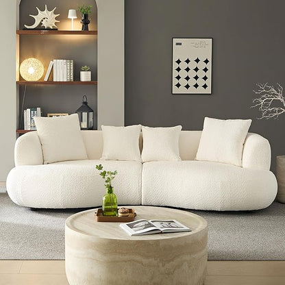 KEIKI 102" Curved Oversized Boucle Modular Sectional Sofa with 4 Throw Pillows, Mid-Century 4-Seater Upholstered Corner Plush Comfy Couch, Easy Assembly, for Apartment, Living Room, White
