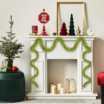 50 Feet Light Green Christmas Tinsel Garland, Metallic Foil Twist Garland Wall Hanging Tinsel Banner Backdrop for Parade Floats, Easter, Mother's Day, Wedding Party Decorations (2in x 50ft)