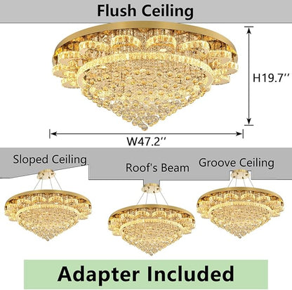 Modern Chandelier Living Room Light Large Luxury Chandeliers for High Ceiling Foyer Entryway Lights Dimmable 110W LEDs Crystal Gold Lighting Fixtures