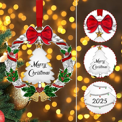 Christmas Ornament 2025 for Christmas Tree Decorations,2025 Christmas Wreath Ornament with Christmas Tree for Holiday Decorative