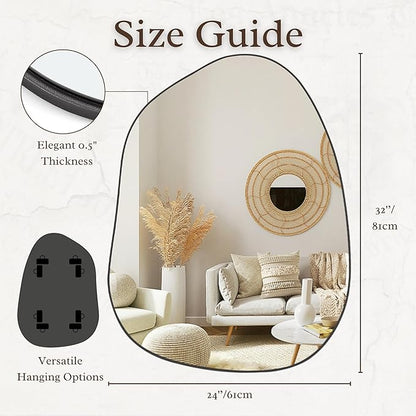 PERFNIQUE Irregular Asymmetrical Wall Mirror Decorative Modern Wall Mounted 32"x24", Black