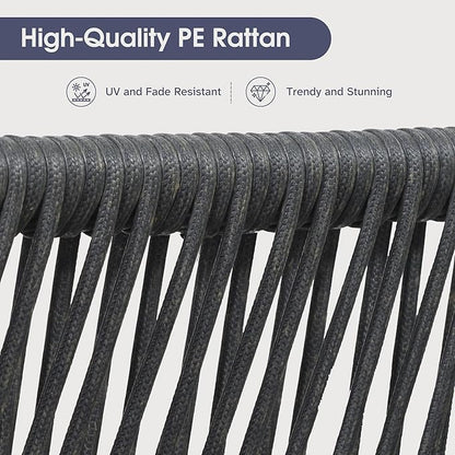 PURPLE LEAF 14 Pieces Patio Dining Table Set Wicker Outdoor Furniture Rectangular Table and Chairs Set for Garden Deck Aluminum Frame Backyard Kitchen Set, Cushions and Pillows Included Grey