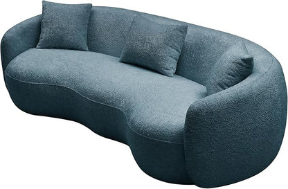 KEIKI 94" Boucle Half Moon Curved Sectional Sofa with 3 Throw Pillows, Modern Style 4-Seater Teddy Fleece Leisure Couch with Curved Backrest, Easy Assembly, for Living Room, Bedroom, Blue
