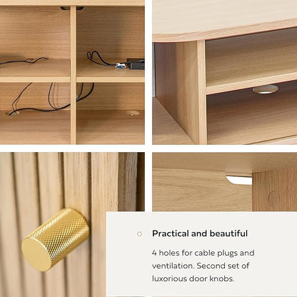 WERMO 55'' TV Stand with Storage and Shelves for 32-60 inch TV. Wood Entertainment Center with Doors for Living Room and Bedroom, Mid Century Modern Console Table, Television Stand (Oak)