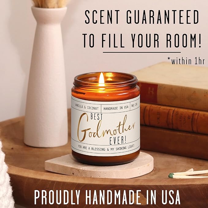 Godmother Gift - 'Best Godmother Ever!' Candle, w/Coconut & Vanilla - Godmother Gifts from Godchild I Godmother Proposal Gift I God Mother Gifts for Women I God Mom I 50Hr Burn, USA Made