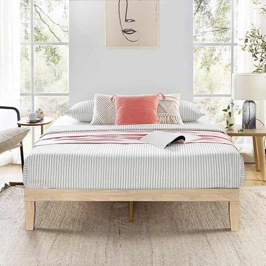 Mellow Naturalista Classic 12 Inch Solid Wood Platform Bed with Wooden Slats, King, White Wash
