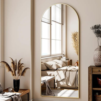 24x68 Arched Full Length Mirror Floor Mirrors with Aluminum Alloy Frame Free-Standing Wall Mounted Floor Mirrors or Large Dressing Mirror, Gold Mirror Full Length