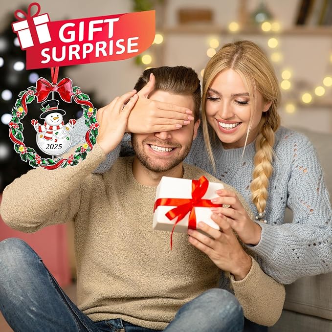 2025 Christmas Ornaments for Tree,Christmas Wreath Ornaments 2025 with Rotatable Tree for Christmas Tree Decorations Holiday Decorative Annual Keepsake Gift (Metal,Silver)