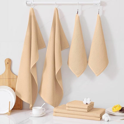 Homaxy 100% Cotton Kitchen Towels and Dishcloths Set, 12 x 12 Inches and 13 x 28 Inches, Set of 12 Bulk Kitchen Towels Set, Ultra Soft Absorbent Dish Cloths for Washing Dishes, Apricot