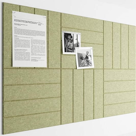 Bumusty Large Cork Board Alternative-36 x24 Felt Bulletin Board Tiles, with 30 Pushpins, 40 Adhesive Tabs, 6-Pack Slat Wall Paneling, Cork Boards for Office Push Pin Board Felt Board-Olive Green