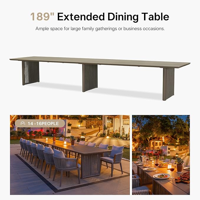 PURPLE LEAF Outdoor Dining Table Set of 17, Aluminum Outdoor Patio Table and Chairs Set with Olefin Cushions, Patio Furniture Set for Garden or Deck, Beige