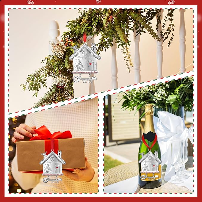 New Home Christmas Ornament 2025, Our First Christmas in New Home House Ornament with 2025 Key Design, Housewarming Gift for New Homeowners, Metal Xmas Tree Decoration Keepsake