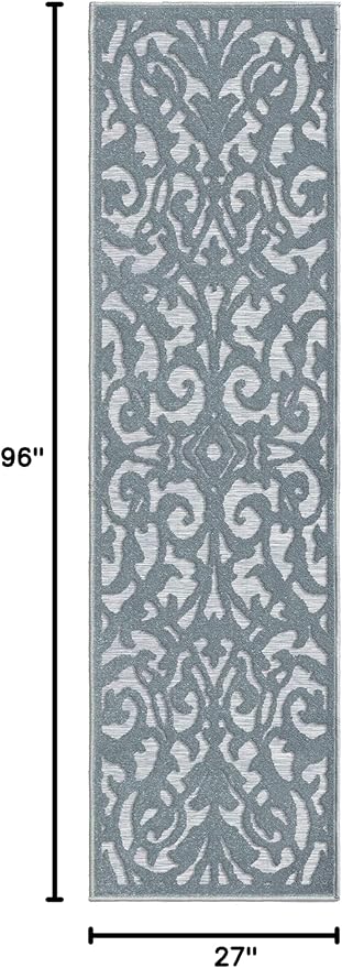 My Texas House Lady Bird Runner Rug 2.3x8 Indoor Outdoor, Harbor Blue