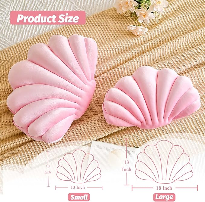 Pink Seashell Throw Pillows, Shell Shaped Throw Pillows, 13 Inch Soft Velvet Home Decorative Pillow Plush Cushion for Bed Couch Living Room Decor Accent Throw Pillow