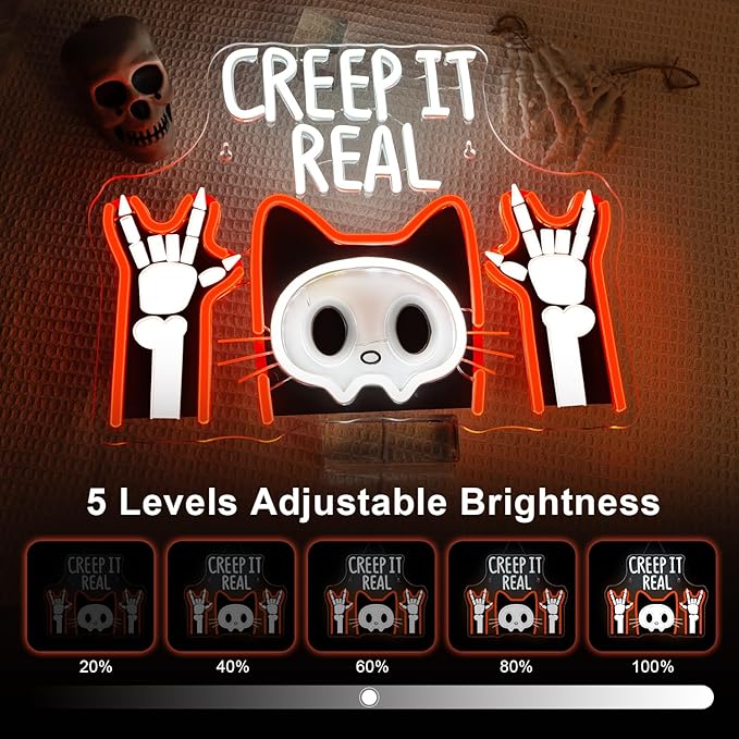 Lucunstar Creep It Real Neon Sign Halloween Led Sign For Wall Decor Scary Led Light For Halloween Decor Spooky Theme Party USB Powered 15.75x12.60in