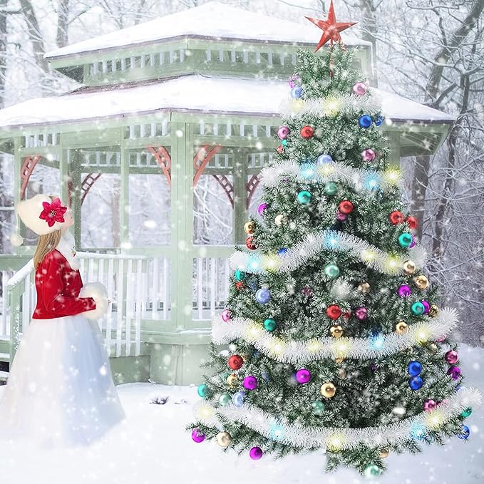 LOMIMOS 32.8 Ft Christmas Tinsel Garland with Lights, Pure White Decoration for Christmas Tree Party Wedding Supplies