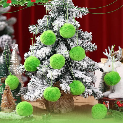 Gejoy 12 Pcs Lime Green Furry Christmas Ball Ornaments for Xmas Tree Green Christmas Hanging Decorations Soft Faux Fur Pom Pom Ball Ornaments for Home Party Supplies Fireplace Mantel Wall Decor
