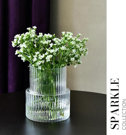 KROSNO Ribbed Flower Modern Japandi Decor Vase, 7,8 x 6,2 inch, Perfect for Home and Restaurants, Dishwasher Safe, Crystalline Glass, Lead-Free