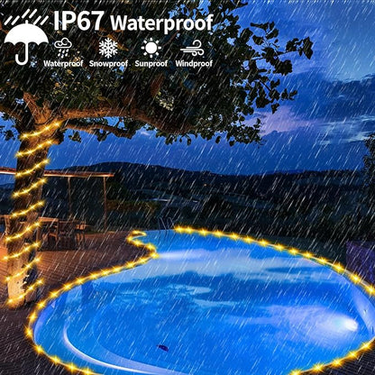 98FT Waterproof 300LEDs Solar Rope Lights, Type C Charging, Remote-Controlled, for Outdoor Pathway Pool Patio Party Garden Yard Palm Tree Holidays (Brighter - Warm White)