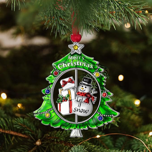 Christmas Tree Ornament Metal Silver Hanging Rotatable Design Charm Holiday Decorative Pendant Gift Keepsake (Snowman 2025)