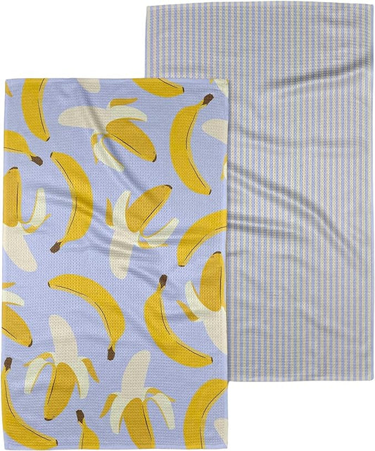 GEOMETRY Kitchen Towels Quick Dry Microfiber Premium Towel Banana Bliss 2 Pack Set 18x30