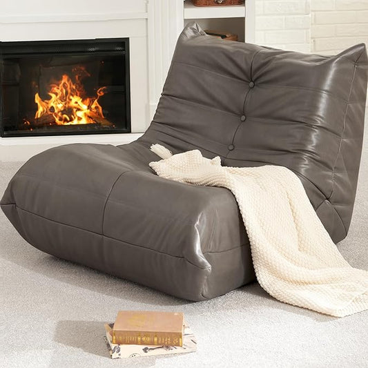 Hobestluk Giant Bean Bag Chair Lazy Floor Sofa, Fireside Sofa for Adults, Big Beanbag Faux Leather Armless Chair for Living Room Bedroom Dorm Office (Grey, Single)