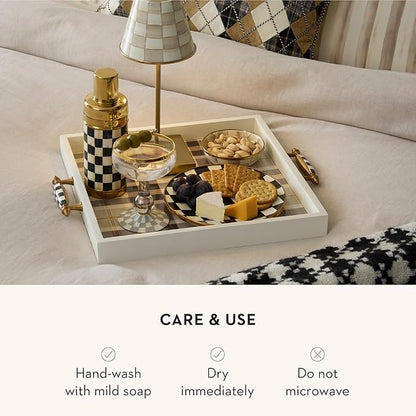 MACKENZIE-CHILDS Enamel Dipping Bowl, Small Serving Bowl for Entertaining, Brown-and-White Mocha Check