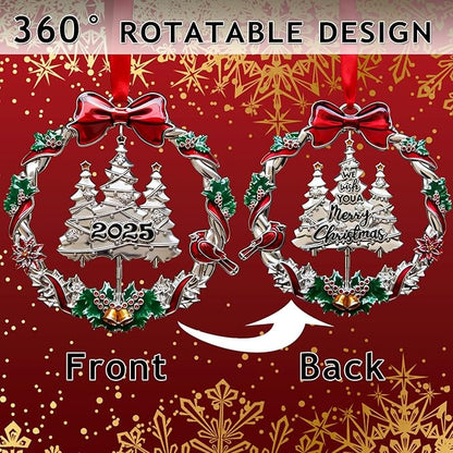 Christmas Decorations 2025 Christmas Wreath Ornament with Rotatable Xmas Tree Metal DIY Hanging Craft Collectibles for Holiday Home Party Decor Keepsake Gifts