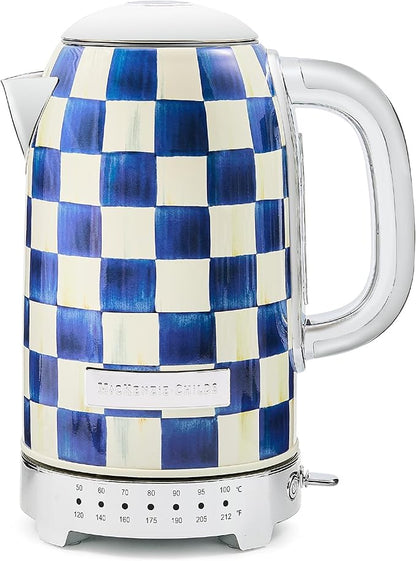 MACKENZIE-CHILDS Electric Kettle, Stainless-Steel Appliances Kettle, Blue-and-White Royal Check