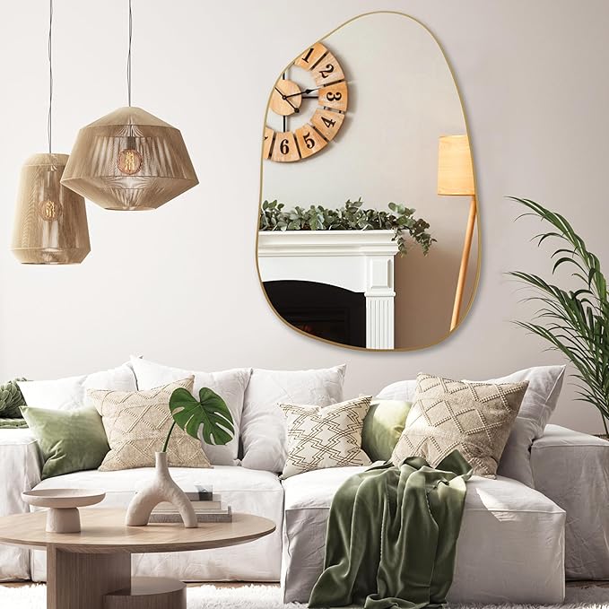 PERFNIQUE Irregular Asymmetrical Wall Mirror Decorative Modern Wall Mounted 40"x26", Gold