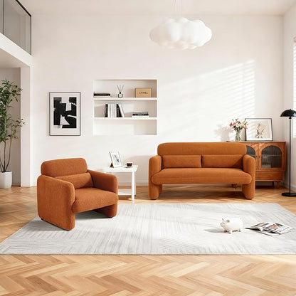 33.86" Accent Chairs, Modern Sherpa Fabric Armed Chair Comfy Upholstered Armchair Leisure Single Sofa Chair with a Waist Pillow for Bedroom, Office and Living Room