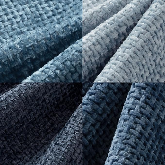 MIULEE Pack of 4 Throw Pillow Covers 12x20 Inch Neutral Blue Soft Decorative Chenille Pillow Covers Farmhouse Accent Cushion Covers for Boho Western Home Coastal Decor Bedroom Living Room
