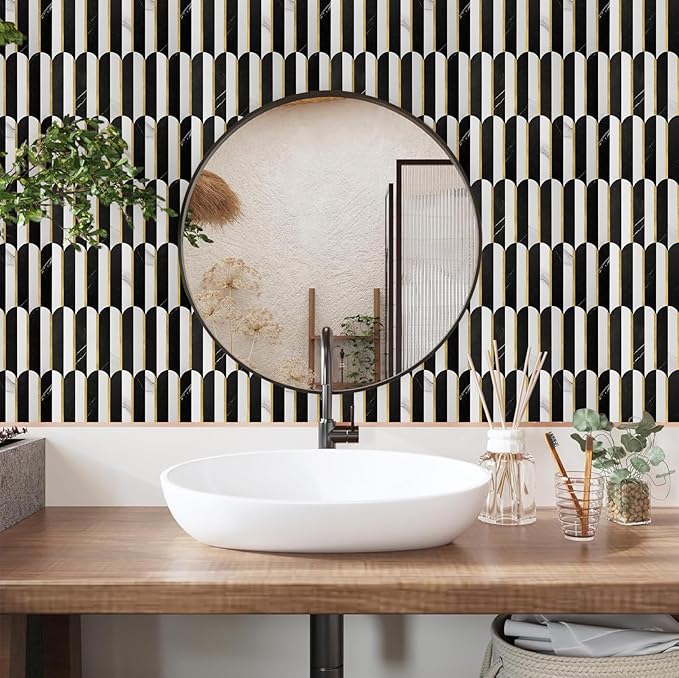 Vamos Tile Peel and Stick Backsplash Seamless Tile,Stick on Backsplash for Kitchen and Bathroom,Marble Look PVC Mixed Metal Gold Self Adhesive Metal Mosaic Tiles (10 Sheets)